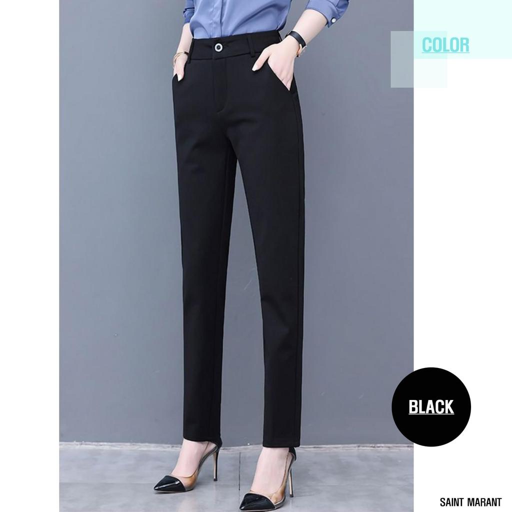 SAINT MARANT 1130 Fashion Banded Skinny Straight Black Long Slacks Pants for and All Seasons Women's Leg-Sculpting No-Tuck Suits, Office, Casual, (JP,
