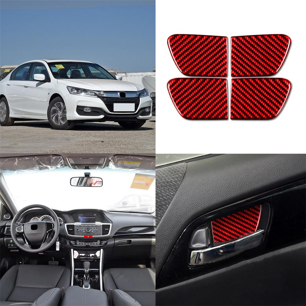 Set Real Carbon Fiber Car Door Handle Cover Trim Kit For Honda Accord 2014-2017