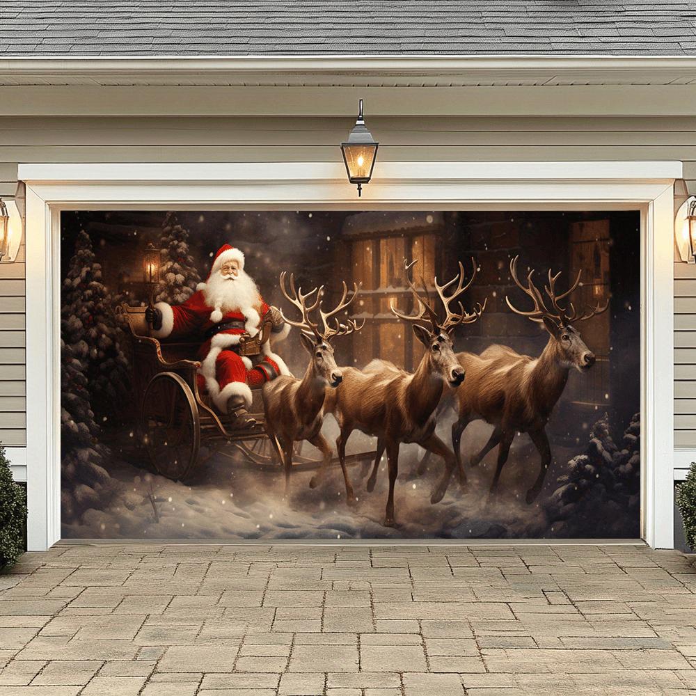 2D door flag 1 piece Santa Claus sled door flag Christmas cycling scene background