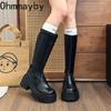 Punk Style Women Knee High Boots Fashion Platform Thick Heel Shoes Ladies Concise Long Botas De Mujer