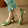 Women's Retro Medium Heeled Women's Fashionable and Versatile Soft and Comfortable Ballet Shoes