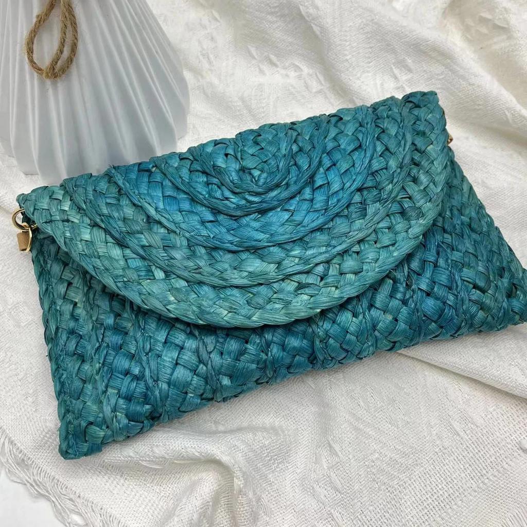 Клатч из тканой кукурузной шелухи для ужина, женский модный простой однотонный соломенный большой кошелек, женский летний повседневный женский кошелек для отпуска