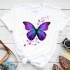 Women's Colorful Butterfly Petal Print T-shirt Short-sleeved Round Neck Cute Graphic Top