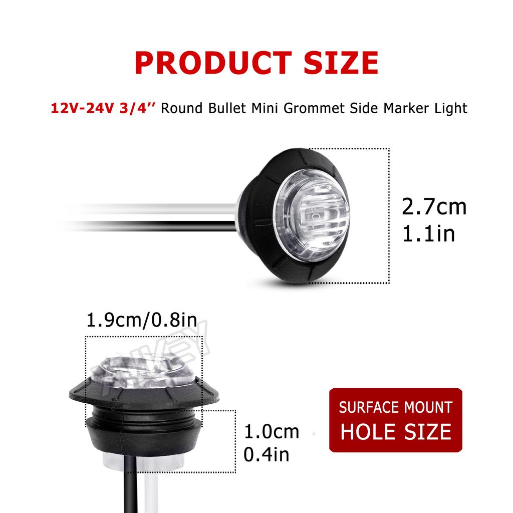 10x белых мини круглых 3/4" габаритных фонарей для решетки радиатора, боковых габаритных огней, светодиодных фонарей 12 В 24 В для прицепа, каравана, кемпера, автофургона, дневных ходовых огней
