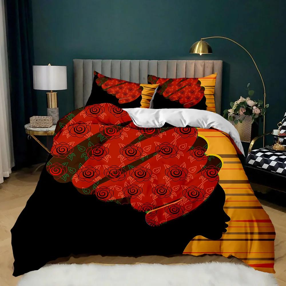 Комплект постельного белья African Woman Duvet Cover Set African Striped Twin Beddding Set Ethno Afro Traditional Exotic Queen King Polyester Qulit Cover