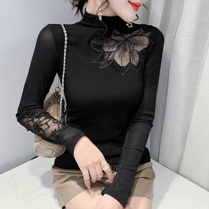 Футболка из флиса с полуворотом и длинными рукавами, женская осенне-зимняя, новая, темпераментная, нижняя рубашка, модный принтованный топ