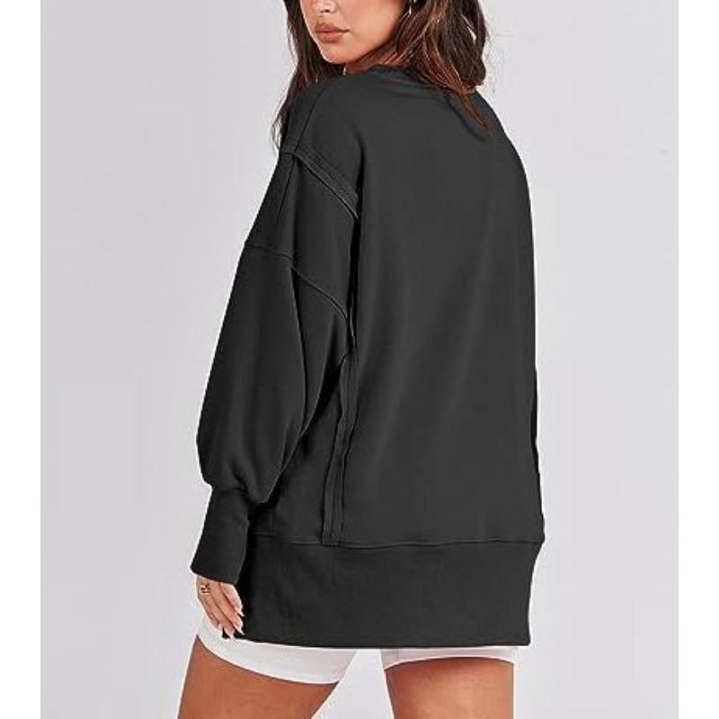 Women S Casual Loose Fit Round Neck Sweatshirt With Asymmetrical Hem And Side Slit