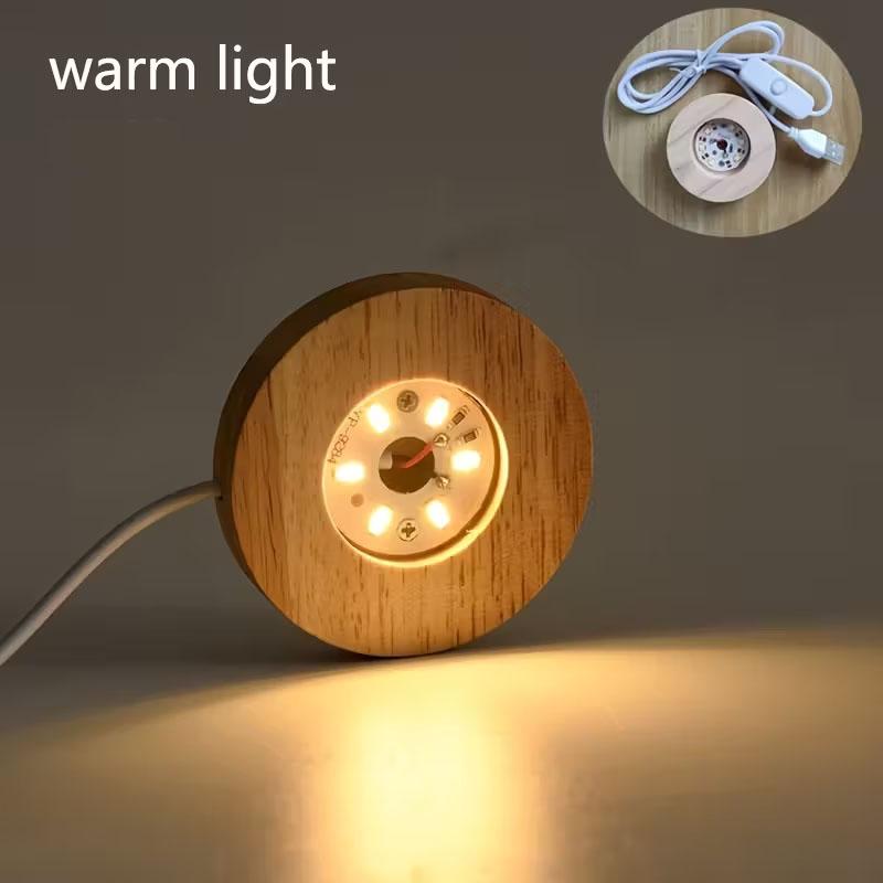 Wood Round LED Night Light Base Art Display Holder USB Lamp Holder for Crystals Glass Ball Resin Art Decoration Display Stand
