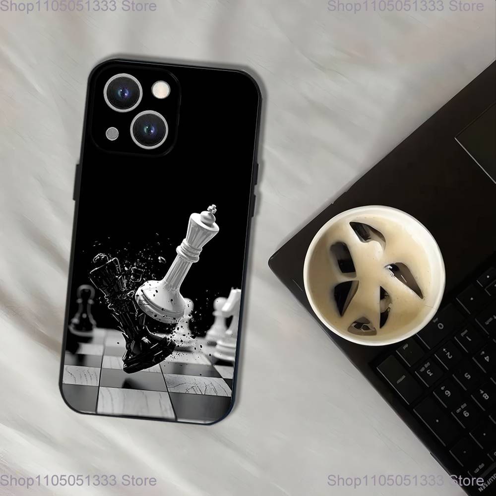 Чехол для телефона Шахматы Для iPhone 17,16,15,14,13,12,11,Pro,XS,Max,XR,Plus,E,SE4,Mini Черный Мягкий Чехол