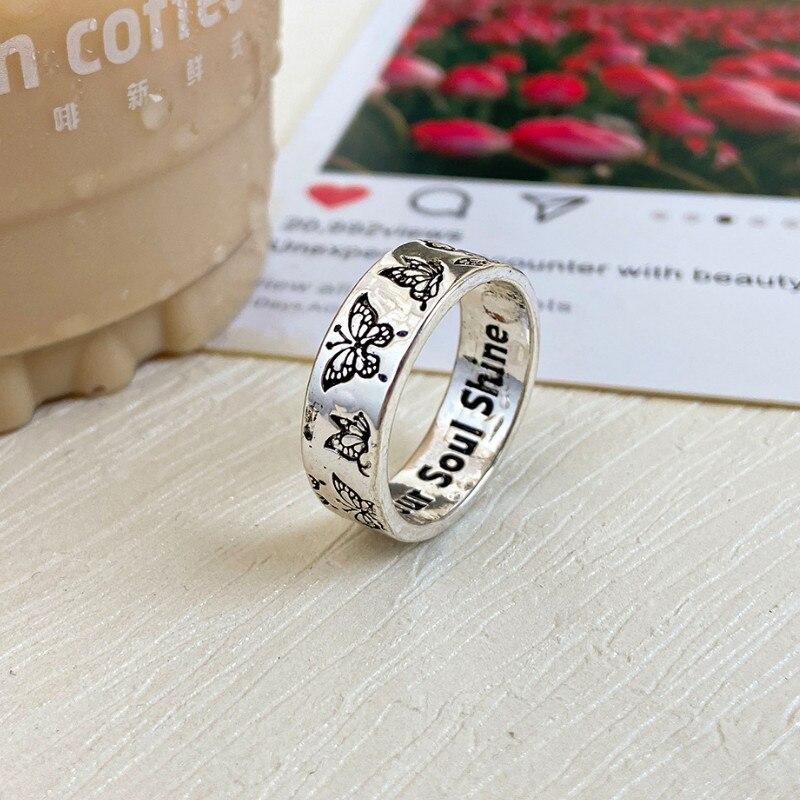 Кольца для женщин, девочек, ювелирные изделия с подвесками, винтажная гравировка, кольцо на палец в виде бабочки