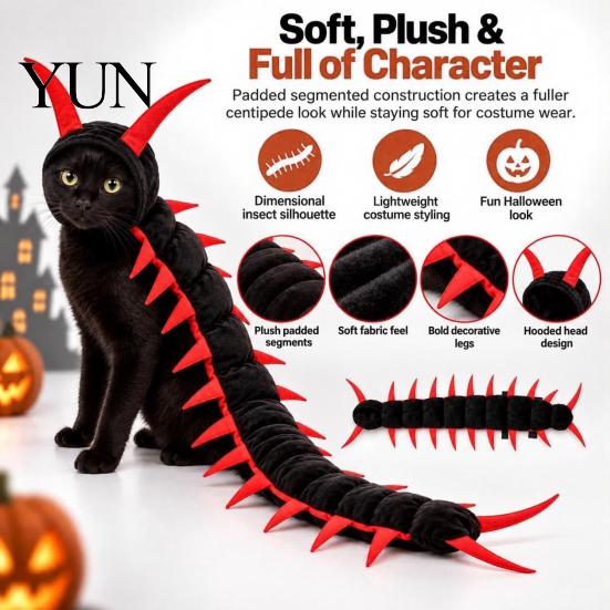 Humorous Multi Legged Cat Suit Centipede-Look Costume, Halloween Pet Outfit, Stuffed Plush Segmented Body with Unique Party Clothing