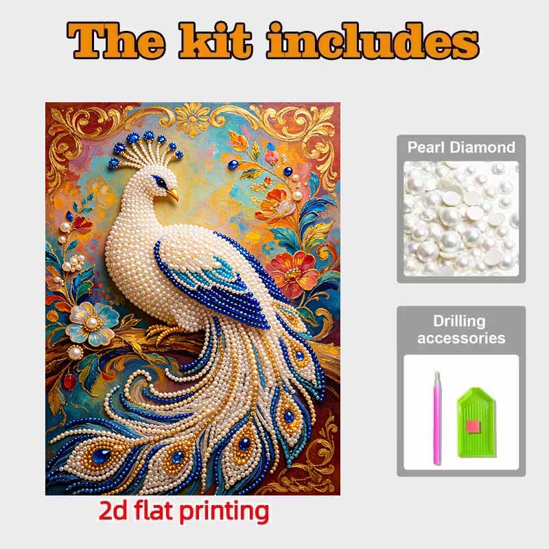Pearl Painting 5D DIY Peacock Pearl Gemstone Art Diamond Painting Kit for Adults/Beginners Gift Ideas Home Decor Wall Art Craft