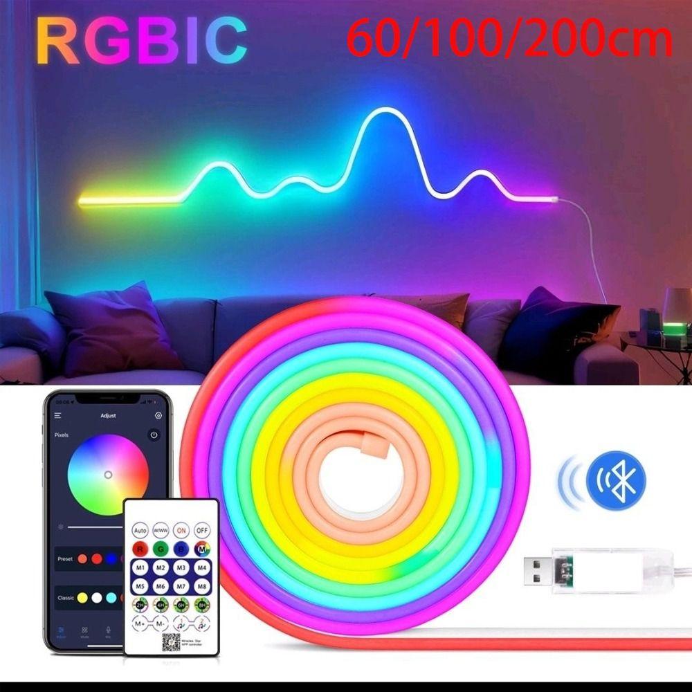 Gifts 60/100/200cm RGB Neon LED Rope Lights Waterproof Control Flexible LED Diode Home Decor Smart Colorful Neon Light Strip