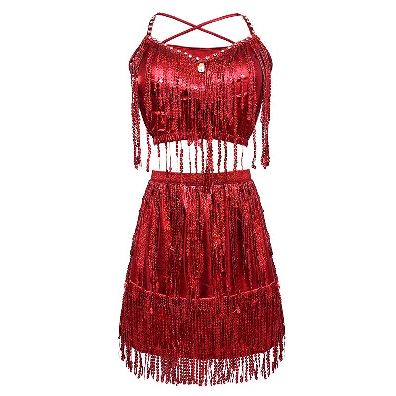 Sequined Tassel Latin Dance Dress for Women - Stage Performance Costume