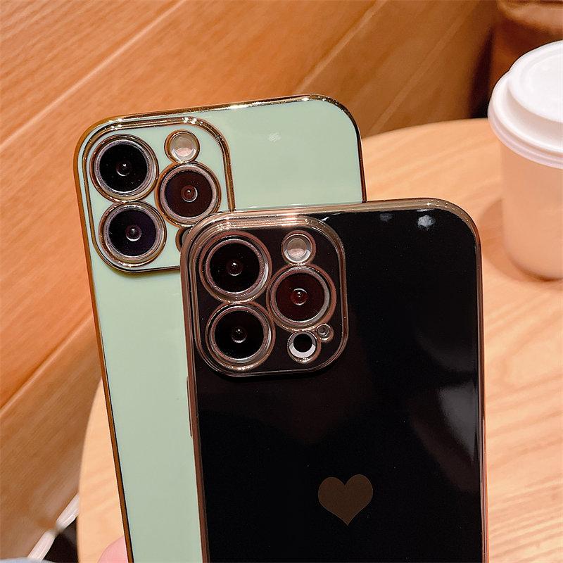 Мягкий чехол с гальваническим покрытием Love Heart для Iphone 1411 12 13 Pro Max Xs Max X Xr 13pro Max 11, противоударный силиконовый чехол Funda Capa