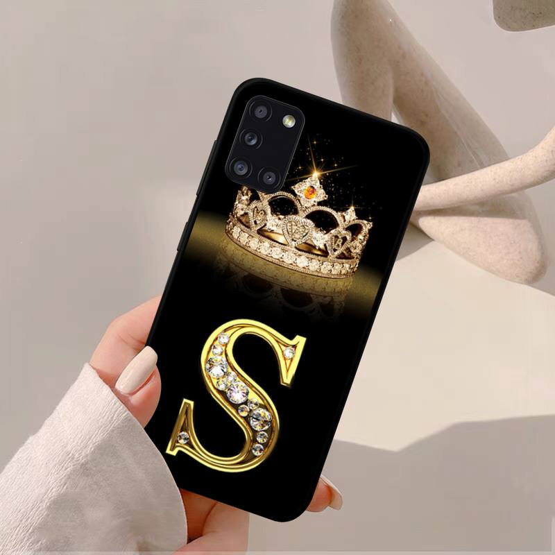 Чехол для телефона Yinuoda с черной бриллиантовой короной и буквой для Samsung A 51 30s 71 21s 10 70 31 52 12 30 40 32 11 20e 20s 01 02s 72