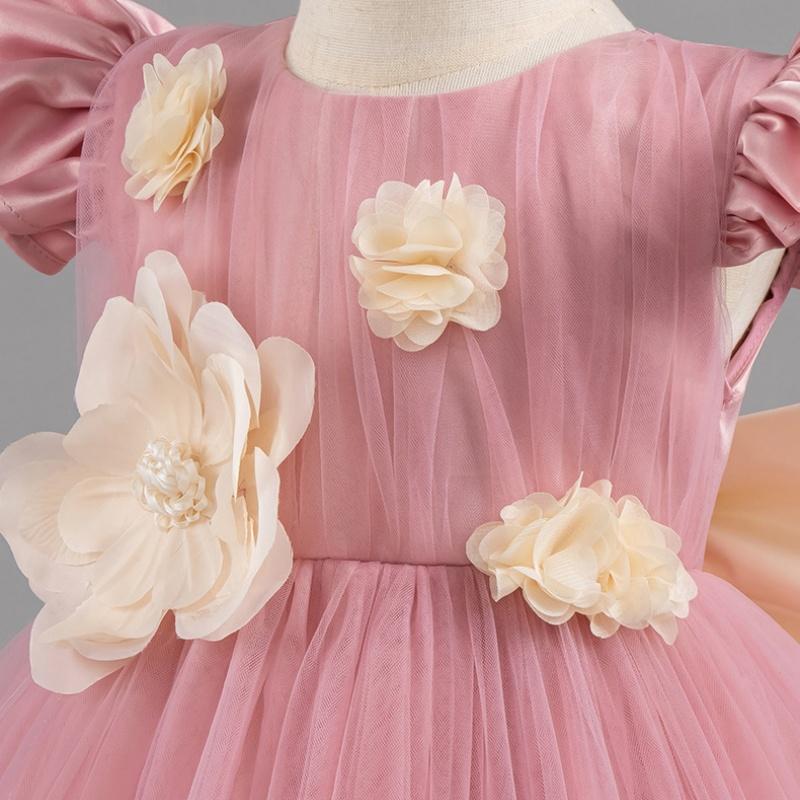 Girls' Baby Sleeveless Dress Short Princess Flower Pink Performance Flying Sleeve Toddler Children's Day Evening Dresses