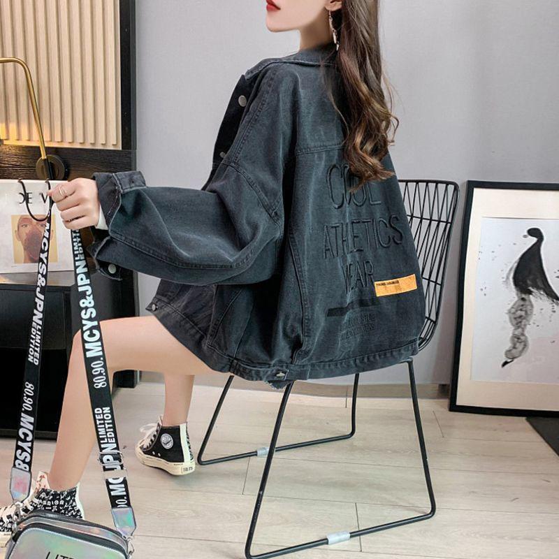 Джинсовые куртки женские уличные свободные джинсовые пальто Bf корейский винтажный вышитый буквенный свободный повседневный универсальная верхняя одежда