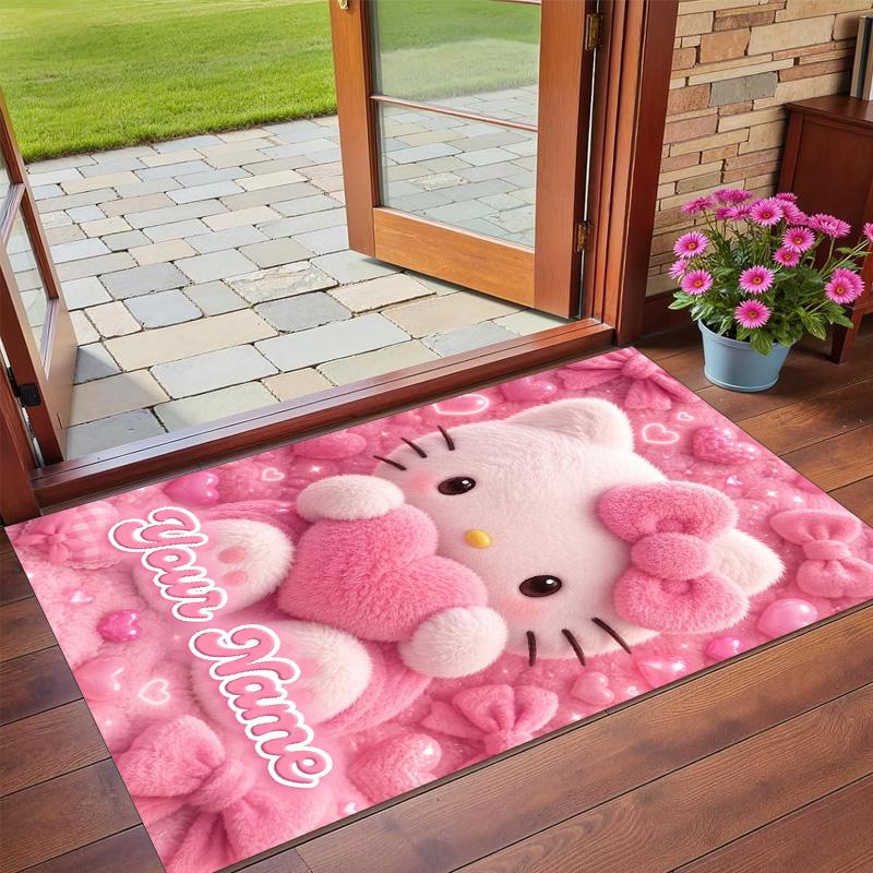 Crystal Velvet Rug Custom Name Text, Soft Non Slip Floor Mat Home DecorHello Kitty