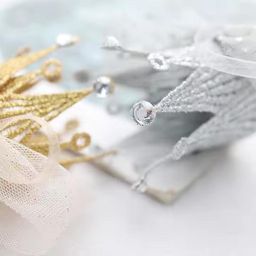 Set of 2 Crown Hair Clips with Tulle Ribbons, Gold and Silver, Hair Accessories for Babies and Kids, Princess Style, Birthdays, Photography,
