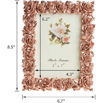 Рамка для фотографий из смолы в садовом стиле, декоративная с розовыми цветами, с листом плексигласа высокой четкости для настольной подставки, цвет розовое золото, 5x7