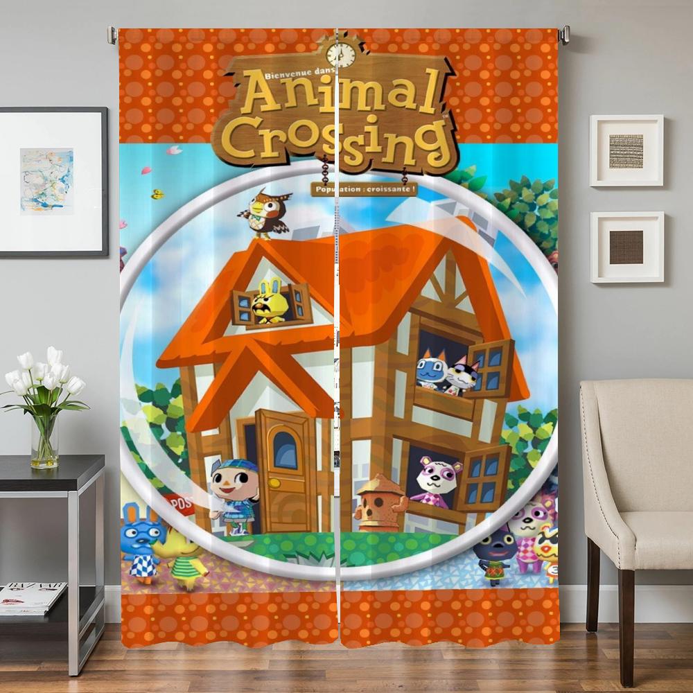Набор из 2 кухонных штор для окна, штора для двери в гостиную, Animal Crossing, перегородка, декор спальни, светоблокирующие, изготовлены из полиэстера, обработка поверхности