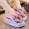 Fashion Women Platform Slippers Summer 2024 Mid Heels Knight-bow Peep Toe Fashion Slides Beach Outdoor Ladies Shoes Zapatos De Mujer