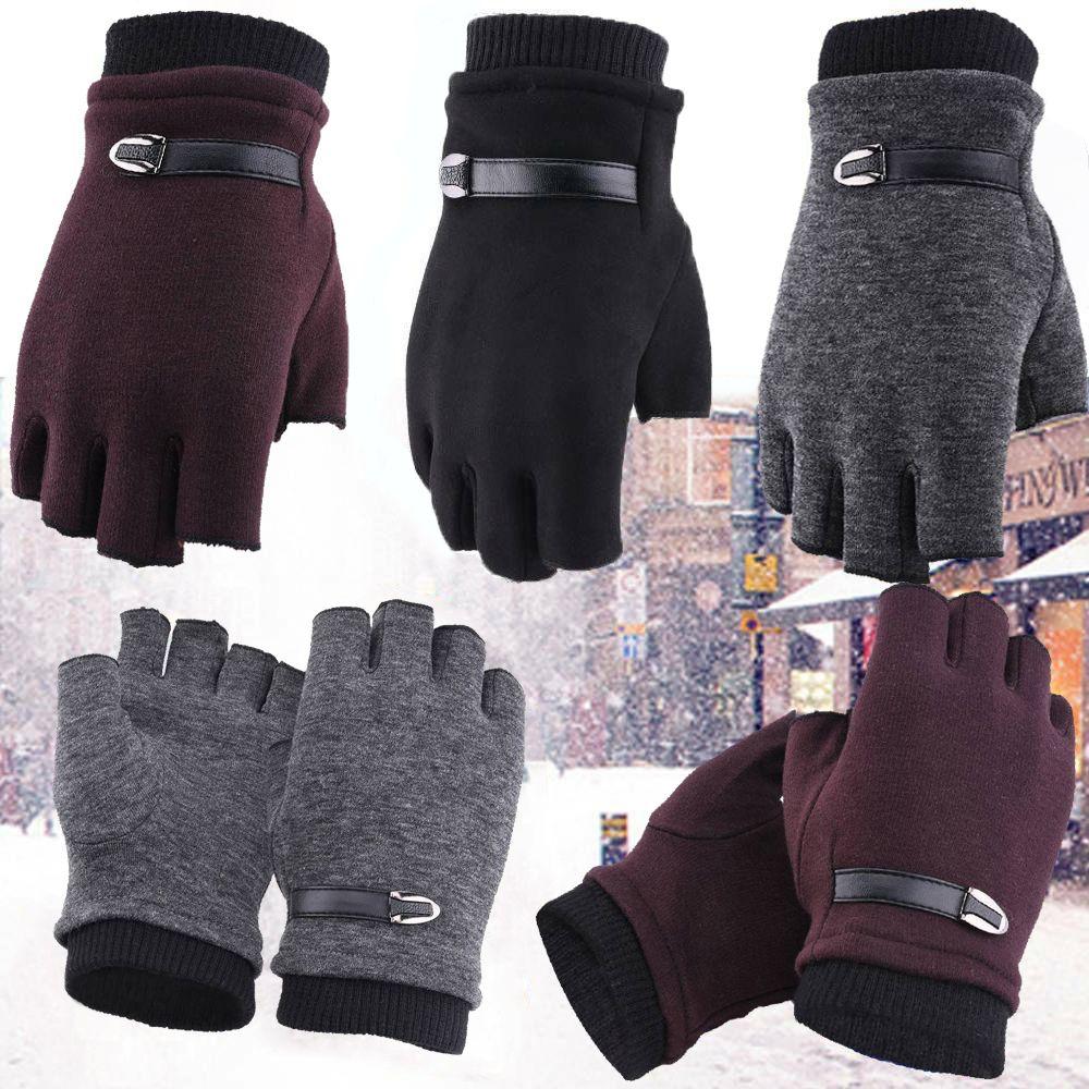 Warm Thick Fingerless Mens Mittens Half Finger Winter Gloves Thermal