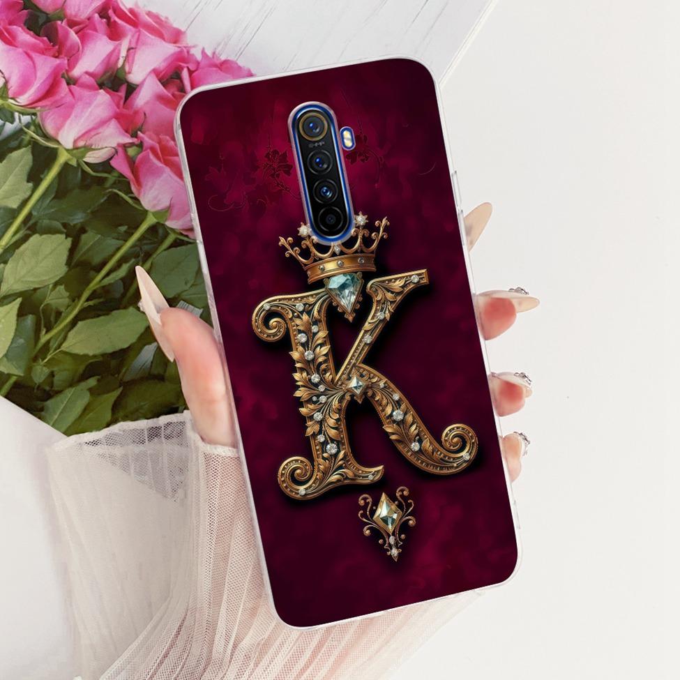 For Realme X2 Pro Case RMX1931 Transparent Luxury Crown A-Z Letters 2D Painted Soft Bumper Cover For Real me X2 Pro Casing