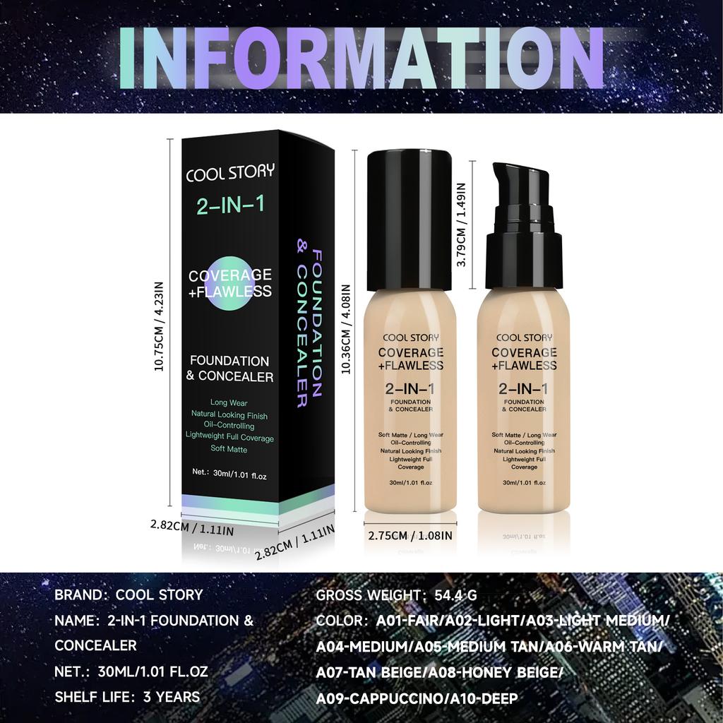 Жидкая тональная основа с полным покрытием, с контролем жирности, быстросохнущая, стойкая, не смываемая и цветостойкая основа