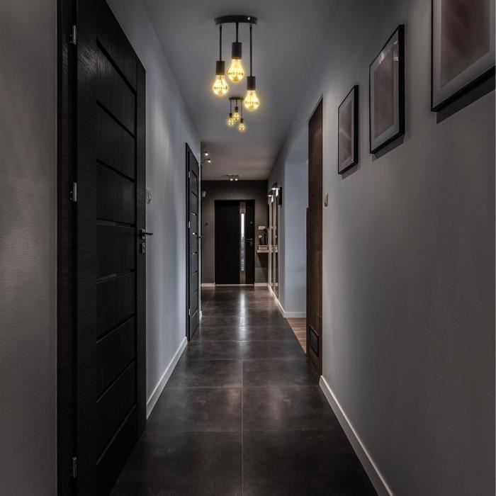 Plafonnier rétro - B.K.Licht - 3 flammes E27 - Noir mat - Métal - Ø19 x H31 cm