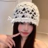 Bow Knit Beanies Strapped Ethnic Style Hat Casual Crochet Hollow Knitted Hat  Apparel Accessories