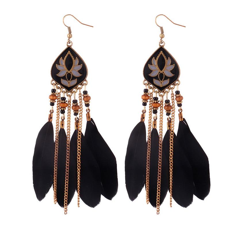 High-Value Feather Earrings Bohemian Long Tassel Photo Women'S Ear Hooks Personalized Earrings