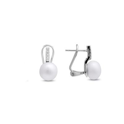 Серьги Luxenter из серебра 925 пробы с белой жемчужиной, родированное покрытие - Herisus
