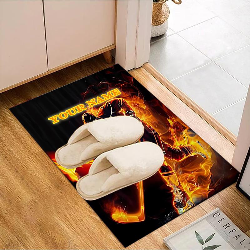 1PC Custom Name Hockey Player Artwork Theme Floor Mat Ideal for Living Room, Game Rooms, Office, Bedroom Floor Mat Playful Design
