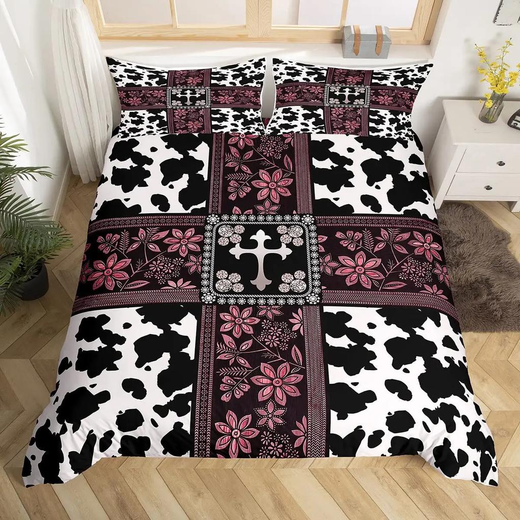 Пододеяльник с коровьим принтом Queen Vintage Floral Комплект постельного белья для девочек, мальчиков, мужчин, в стиле вестерн, фермерское животное, бычья шкура, одеяло