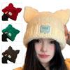 Вязаная шапка с кошачьими ушками Женская зимняя шапка для девочки для снега, катания на лыжах, езды на велосипеде, зимняя вязаная крючком шапка для женщин для активного отдыха