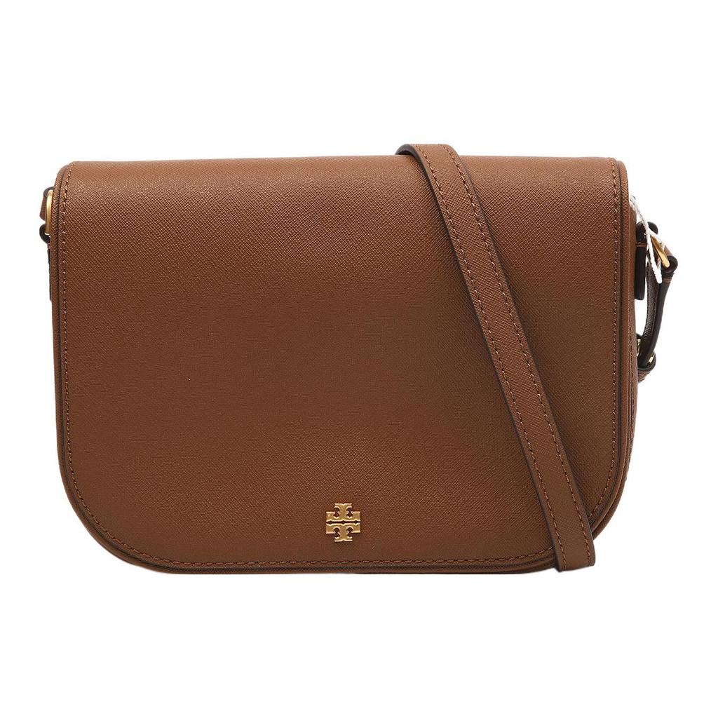 Tory Burch Emerson Metal Logo Adjustable Shoulder Strap Textured Leather Crossbody Bag Women bags Brown 134839-909