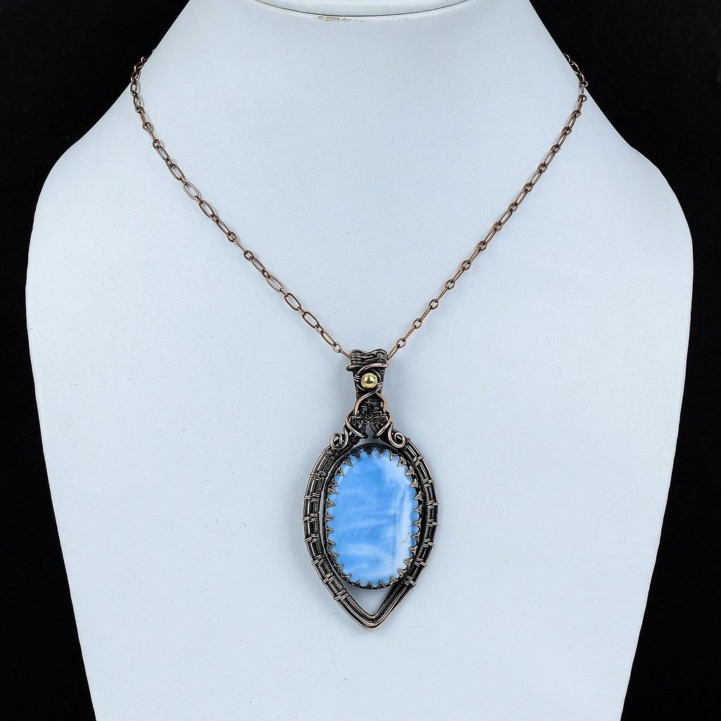 Великолепный Owyhee Opal Gemstone Чистая медная проволока Обернутая подвеска ручной работы Ювелирный подарок