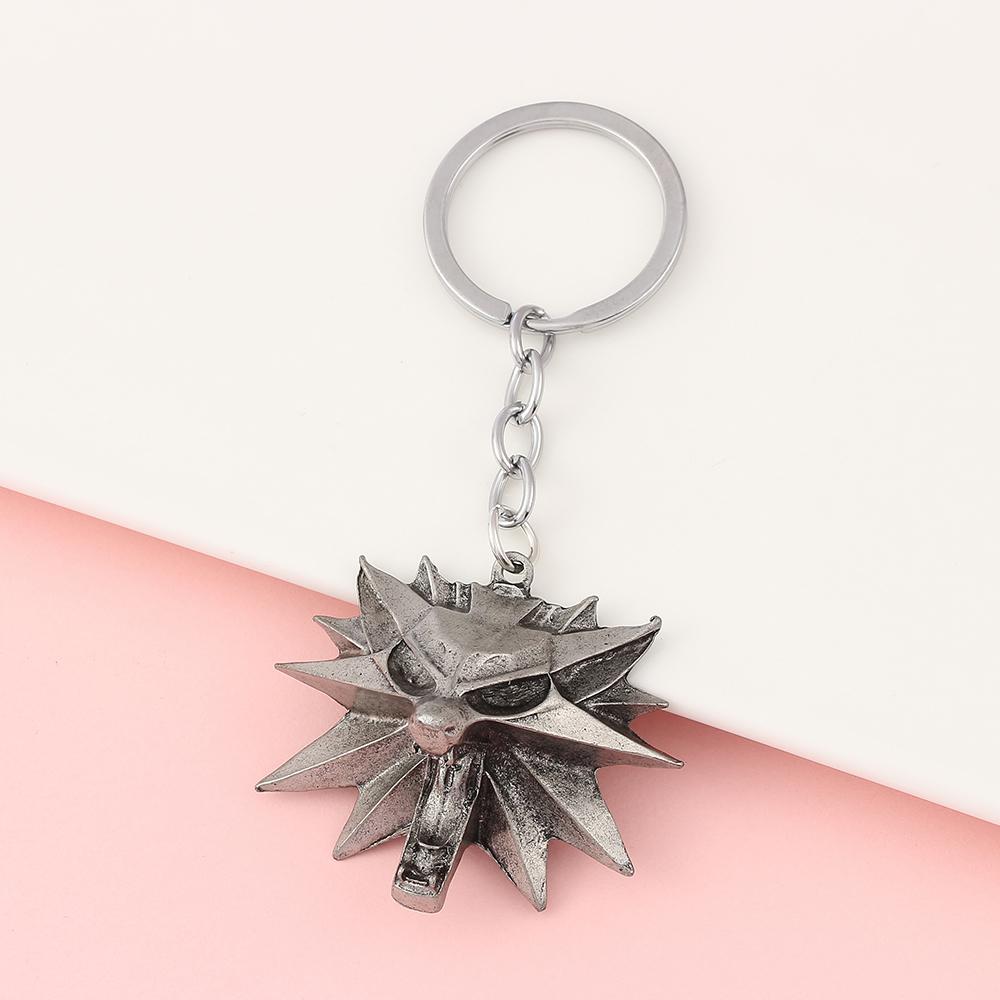 Game Pendant Wolf Head Key Chain, Wizard Witcher, Punk Style Metal Zinc Alloy Key Chain, Retro Pendant Decoration