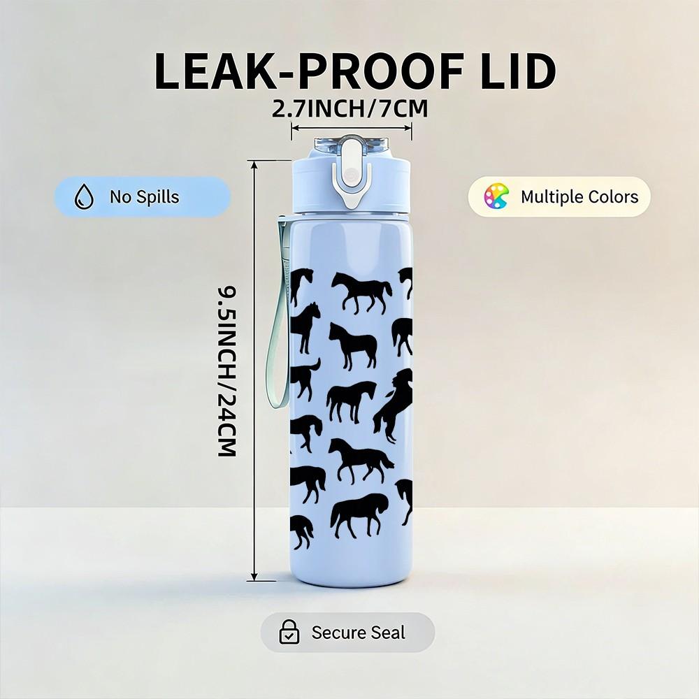 1PC Black Wolf Pack Pattern 750ml Color Plastic Sports Water Bottle Leakproof Flip Straw Lid Suitable for Sports Office Home Use