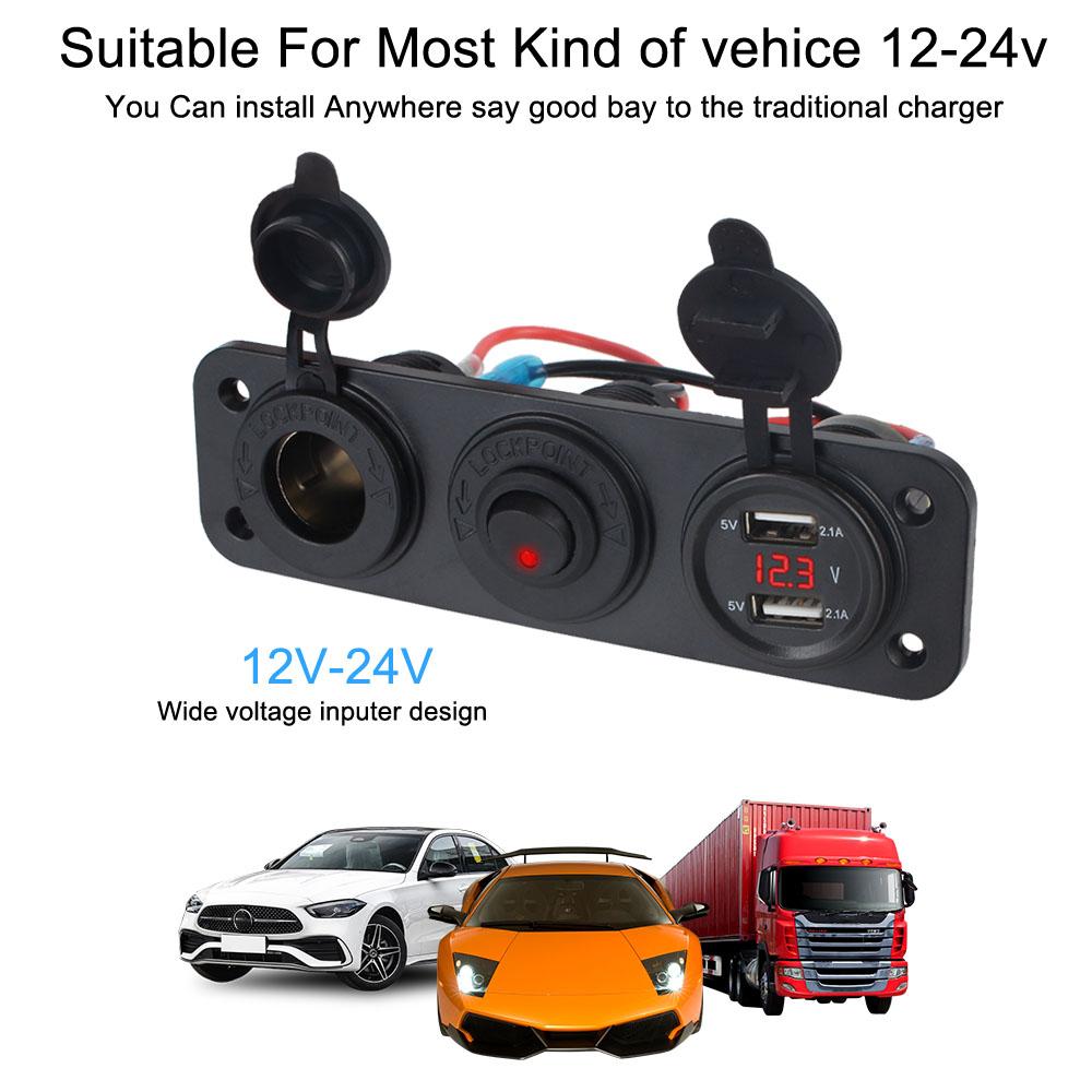 Разъем 12 В Разветвитель USB Зарядное устройство Гнездо прикуривателя со светодиодным вольтметром Разветвитель Панель Кнопка ВКЛ-ВЫКЛ с тумблером PD USB C QC3.0 Автомобиль
