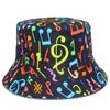 Adorable Musical Note Pattern Fisherman Hat Colorful Graffiti Hip Hop Bucket Hat for Men and Women Outdoor Sun Protection
