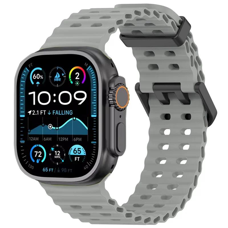 Силиконовый ремешок Ocean для Apple Watch Ultra 3 2 49 мм/11 10 46 мм 45 мм 44 мм Спортивный ремешок Браслет iWatch Серии 9 8 7 6 5 4 SE 3