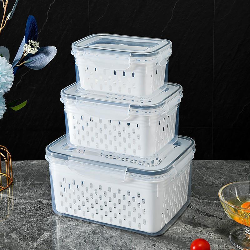 Plastic Fresh-Keeping Container Set With Lid Suitable For Refrigerator Filter Fresh-Keeping Fruits Vegetables Berries And Meat