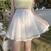 Women Summer Mesh Tulle Skirt White Black High Waist Sweet Short Pleated Skirts
