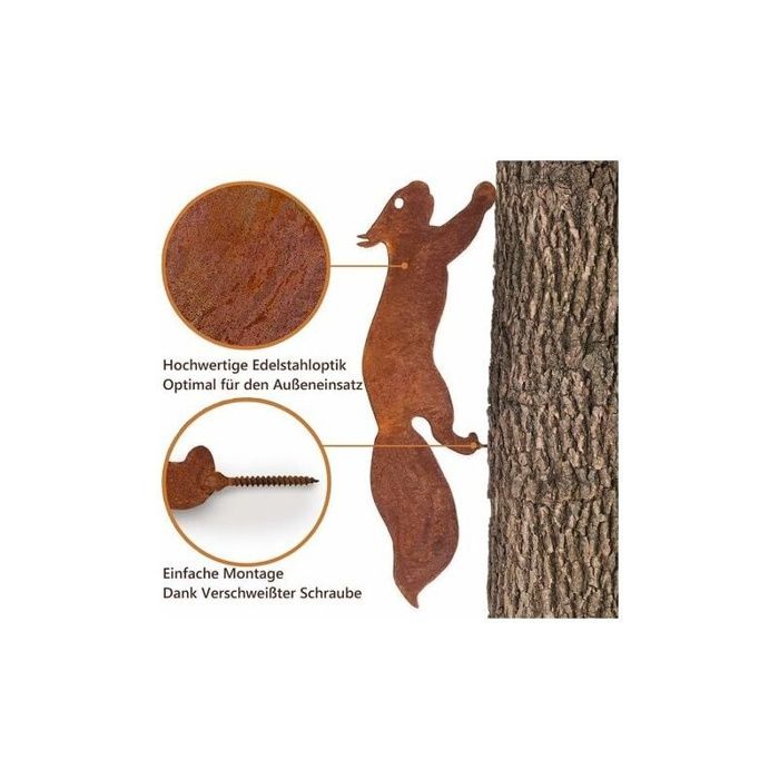 Piquet de jardin - AIMOONSA - Écureuil - Fer décoratif extérieur - Aspect rouillé - 30x9 cm