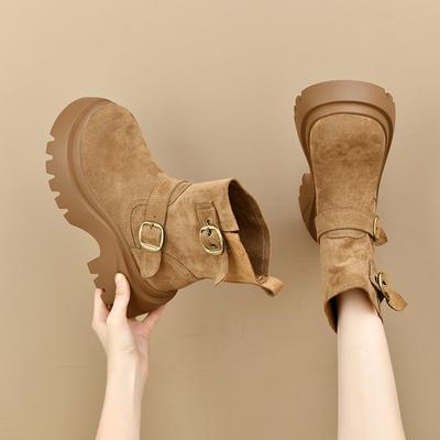 Женские короткие ботинки на толстой подошве с увеличением роста, новая осенняя мода 2025, универсальные маленькие ботинки Мартина с юбками и ботинки высокого класса