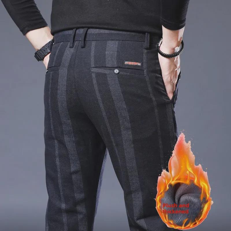 Xintang мужские узкие прямые полосатые эластичные повседневные брюки