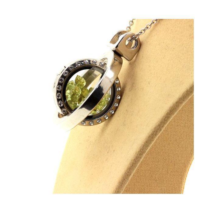 Stones and Minerals. Raw Peridot Necklace. Spherical Hourglass Model.